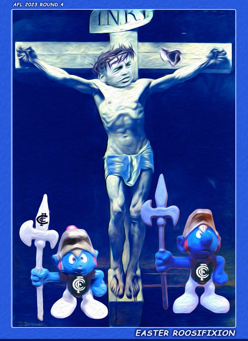 Roosifixion — Footy cartoon by Peter Gillies