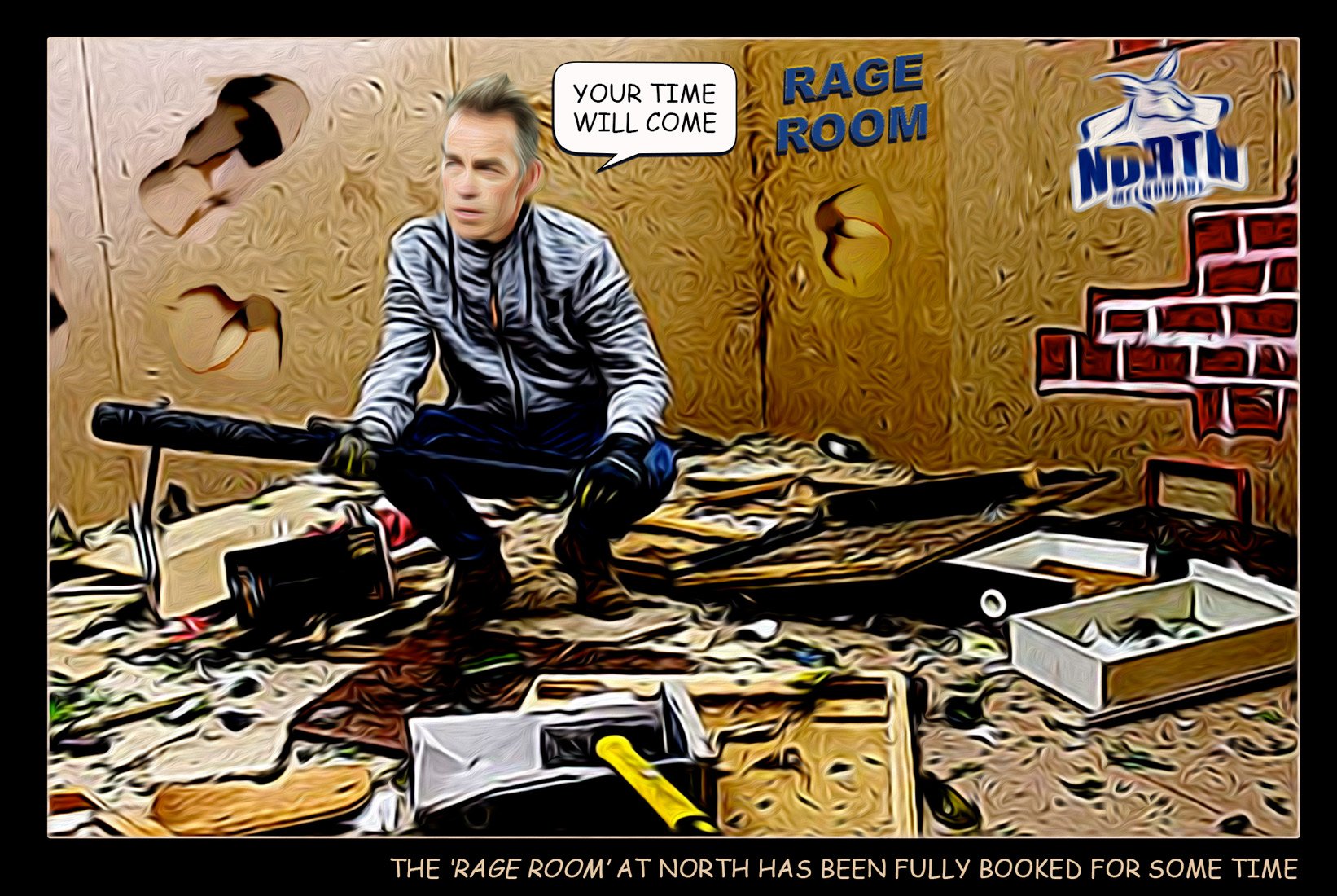 Pre Rage Room — Footy cartoon by Peter Gillies