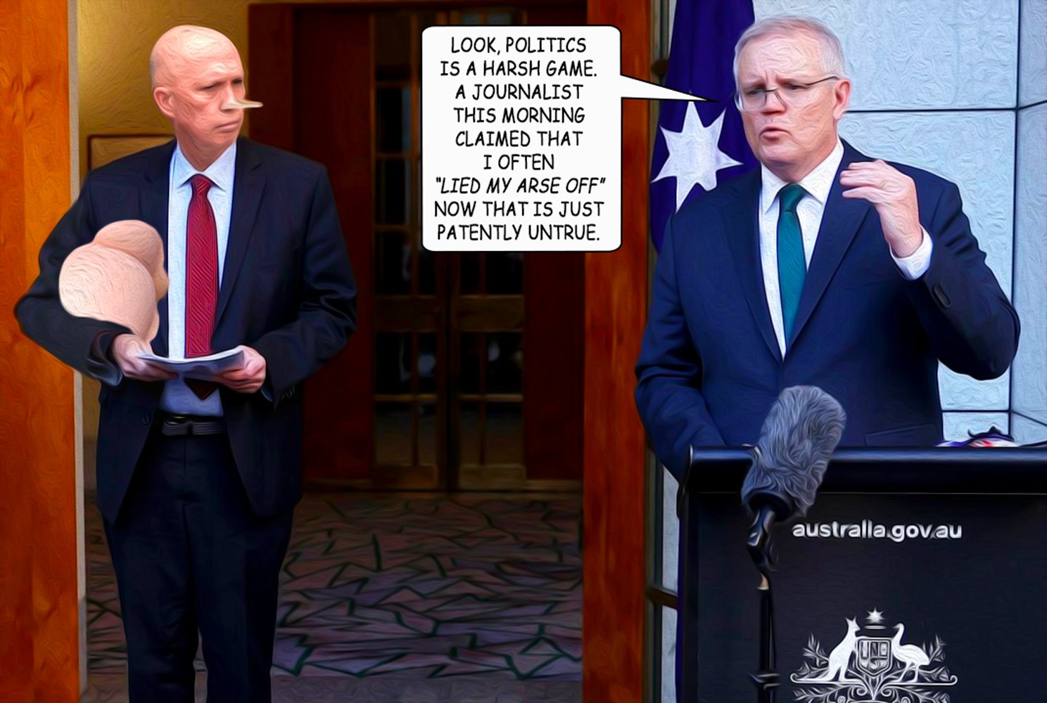 Lied Arse Off — Polliedom cartoon by Peter Gillies
