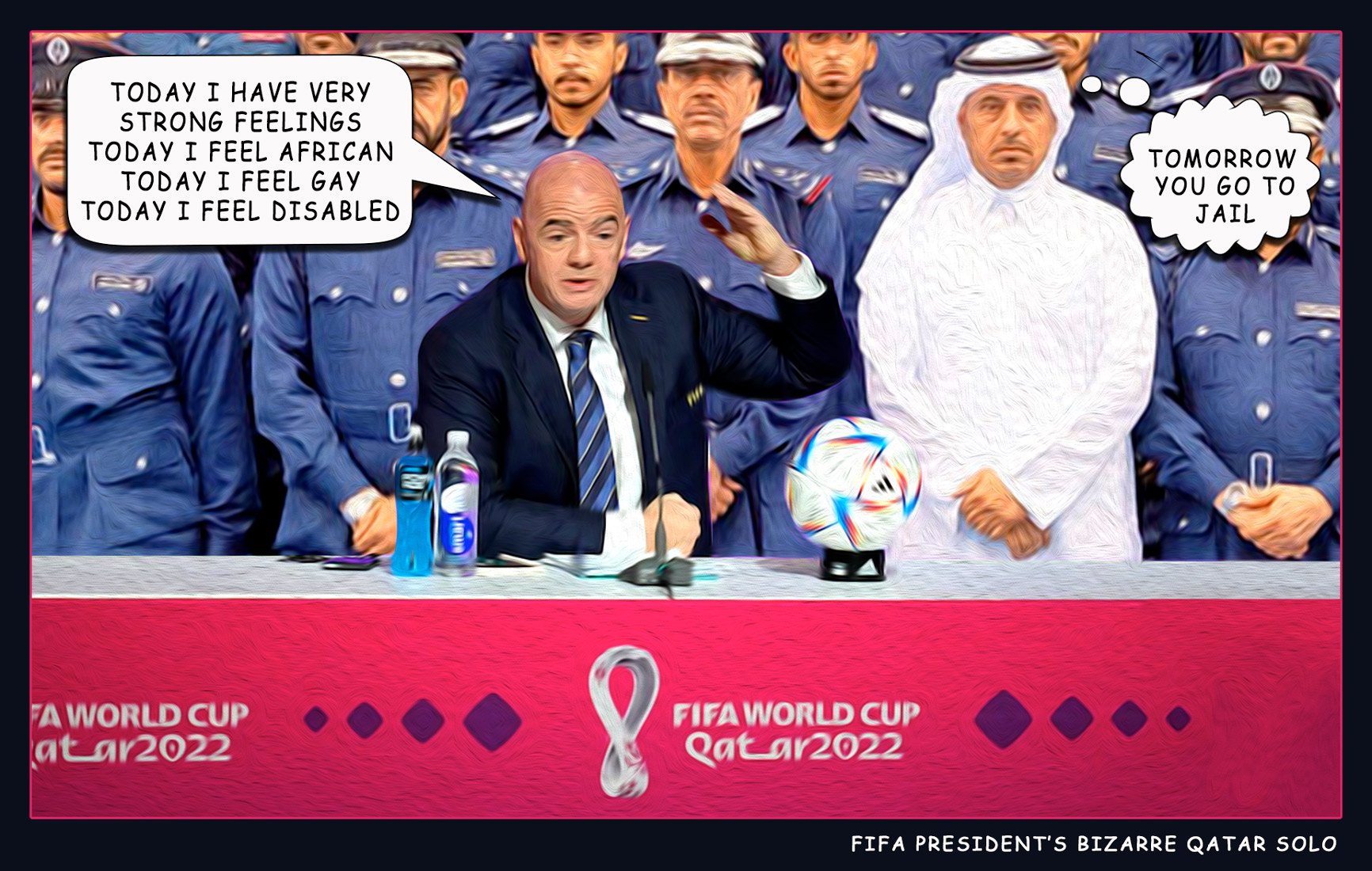 Qatar Solo — Polliedom cartoon by Peter Gillies