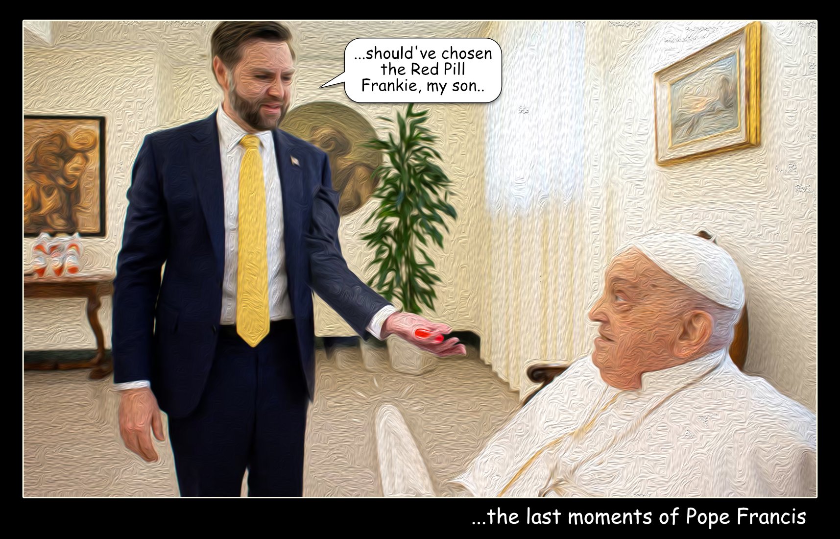 Pope's Last Moments — Polliedom cartoon by Peter Gillies