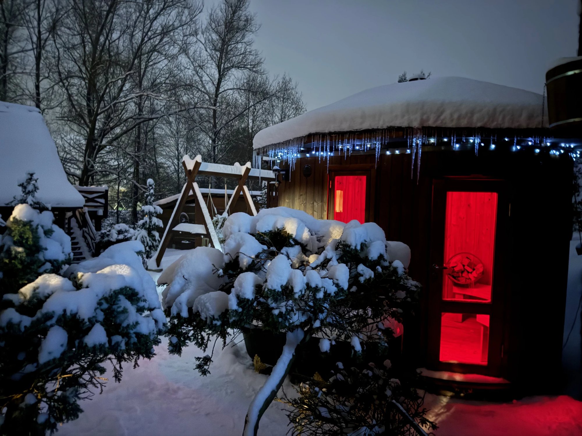 Fínska sauna vo večernej atmosfére