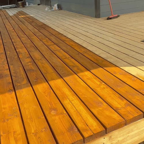 Deck staining in progress