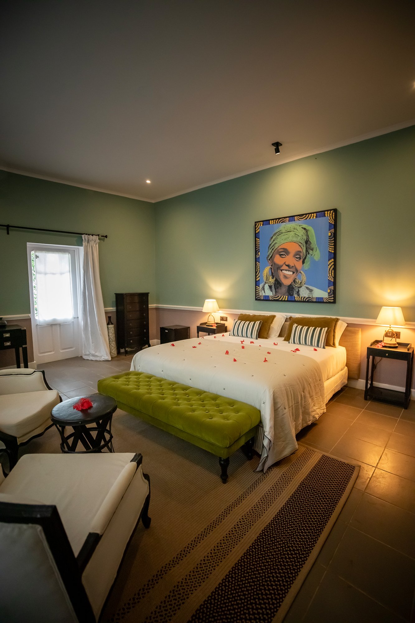 Green heritage bedroom with garden views in a Bedroom Garden View room at Belo Monte on Príncipe