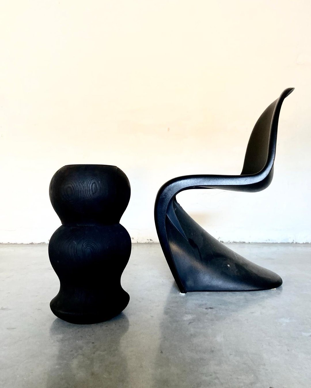 Blackened Oak & Leather Sculpture Side Table