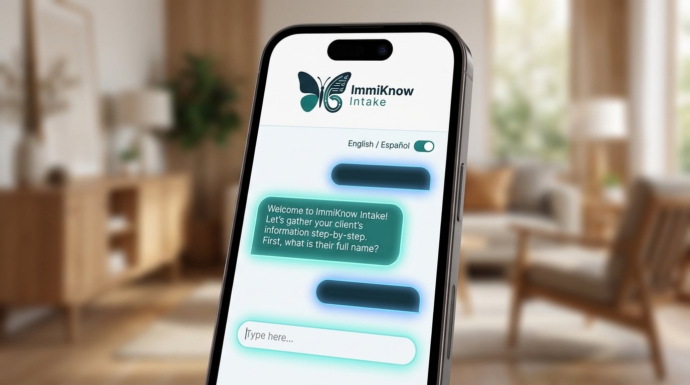 ImmiKnow Intelligent Intake chat interface on mobile