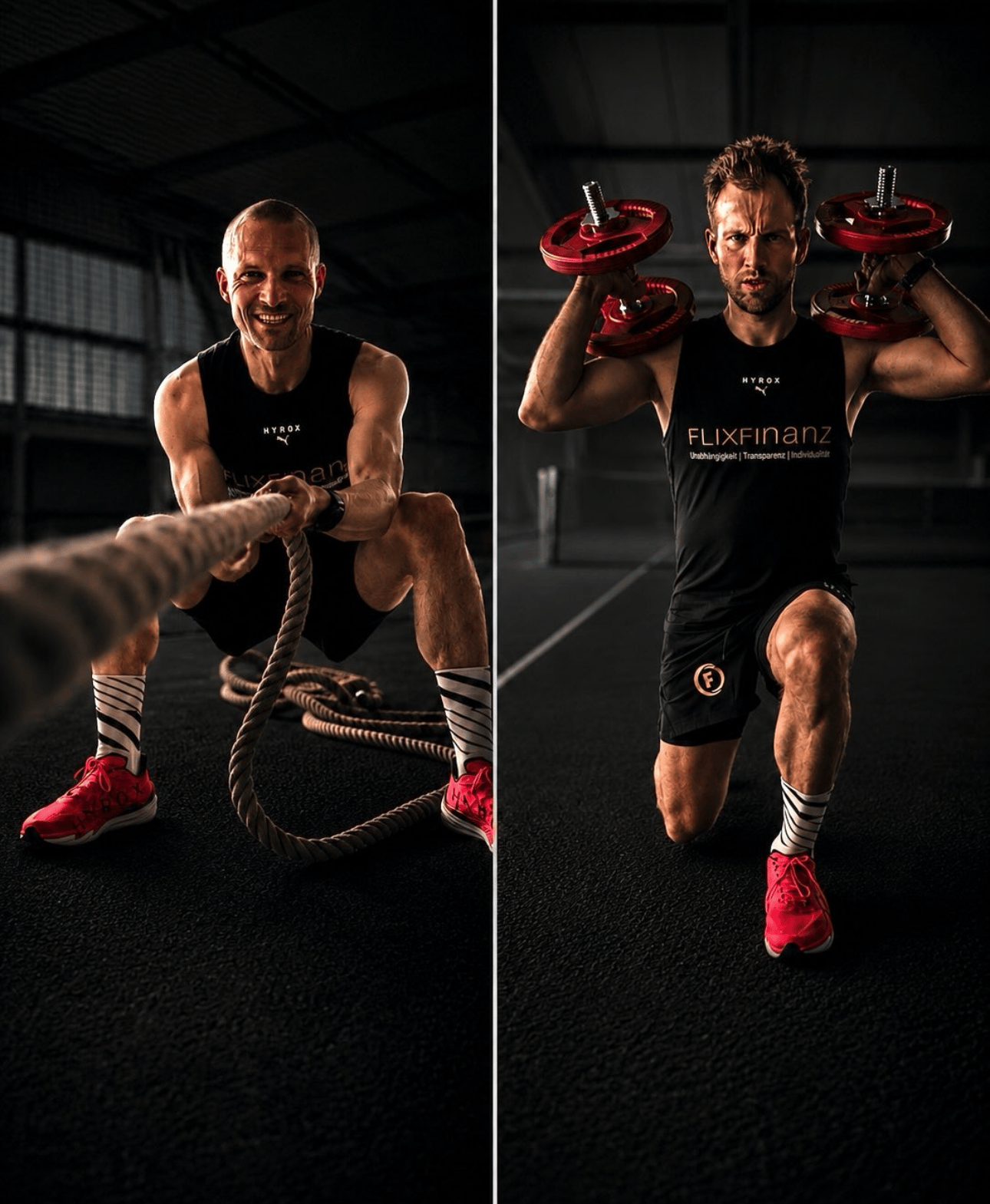 Marten und Sven beim Training mit Battle Rope und Hanteln