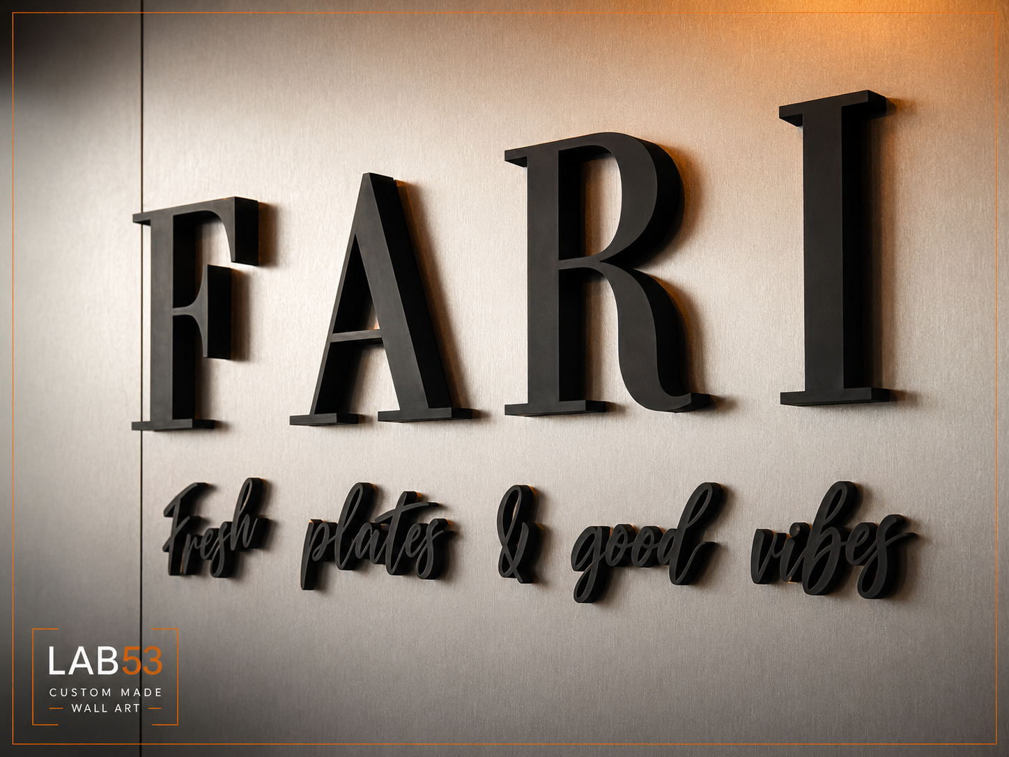 Custom 3D geprint logo voor Fari — detailopname 5