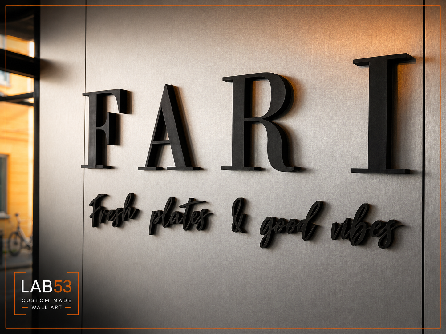 Custom 3D geprint logo voor Fari — detailopname 1