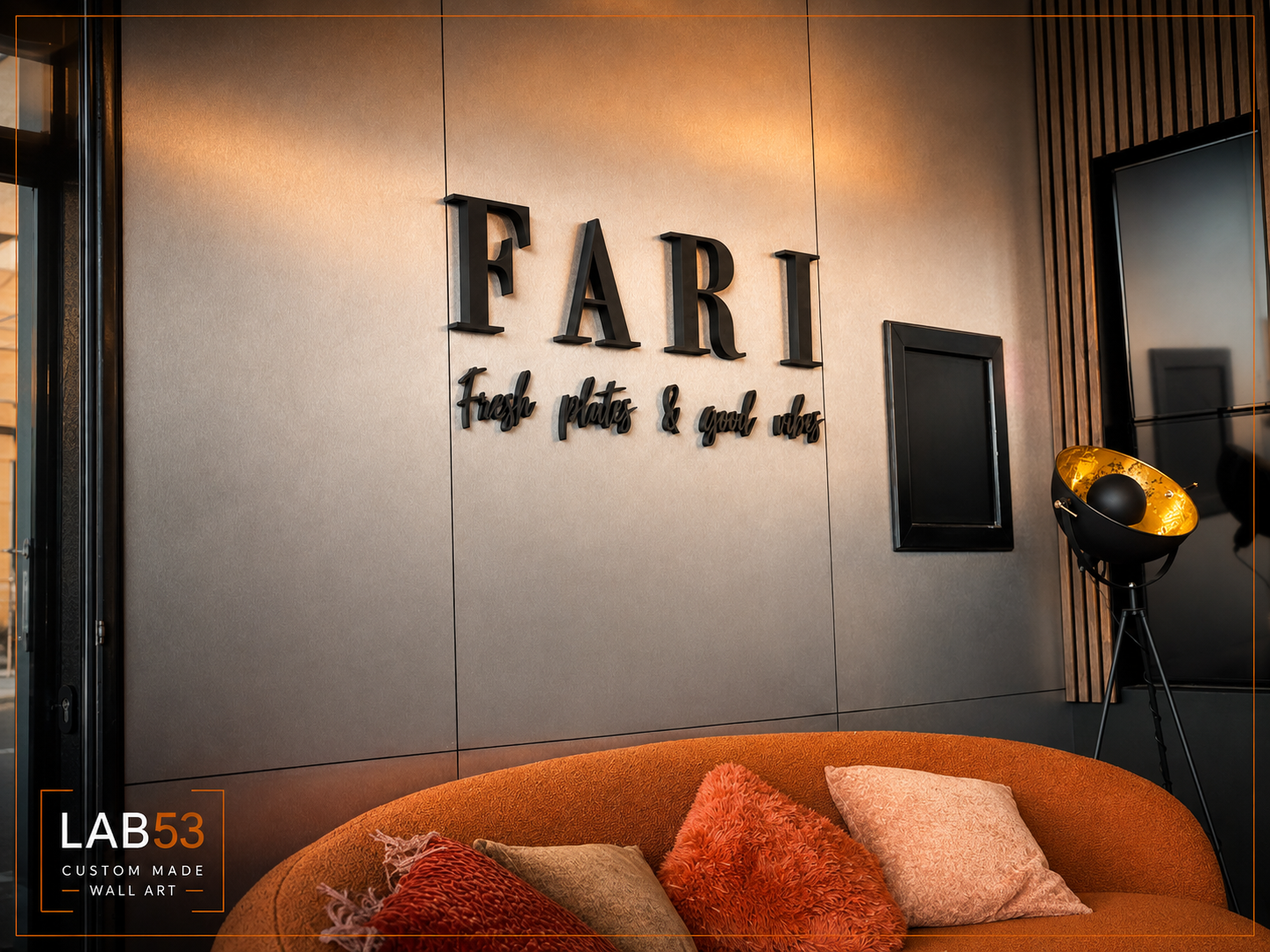 Custom 3D geprint logo voor Fari — detailopname 7