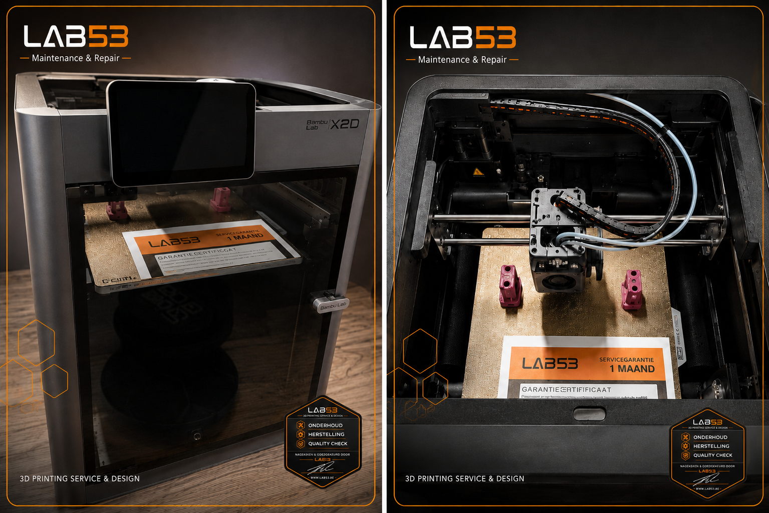 Bambu Lab X2D volledig gekalibreerd en getest met een testprint na de herstelling