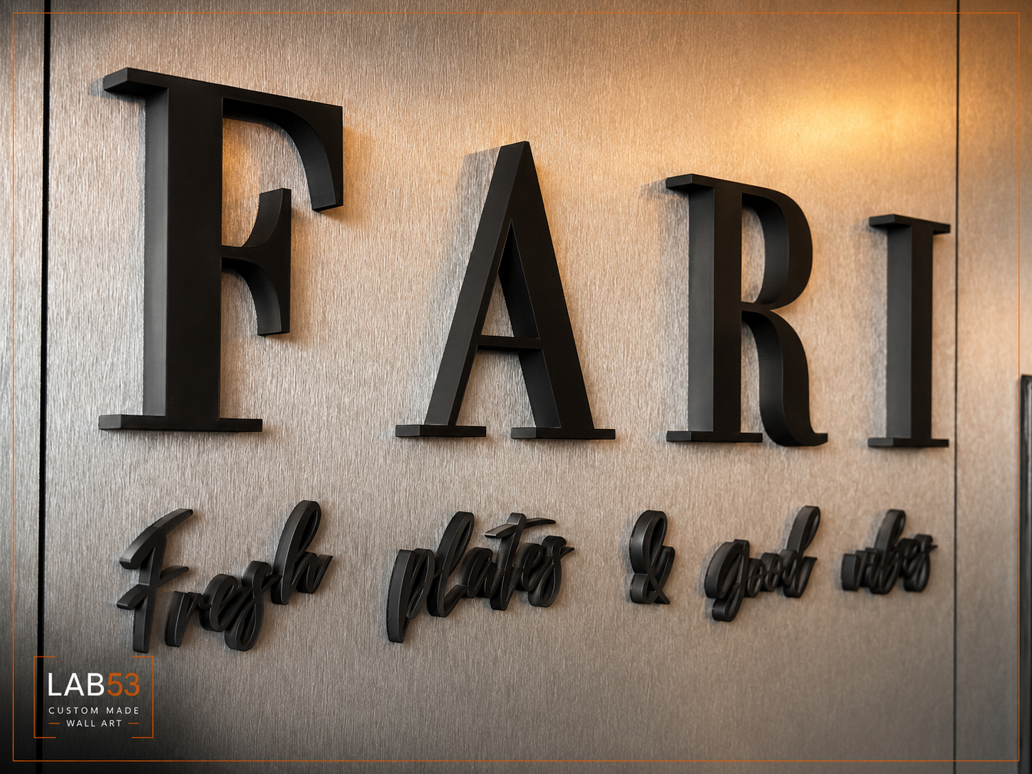 Custom 3D geprint logo voor Fari — detailopname 4