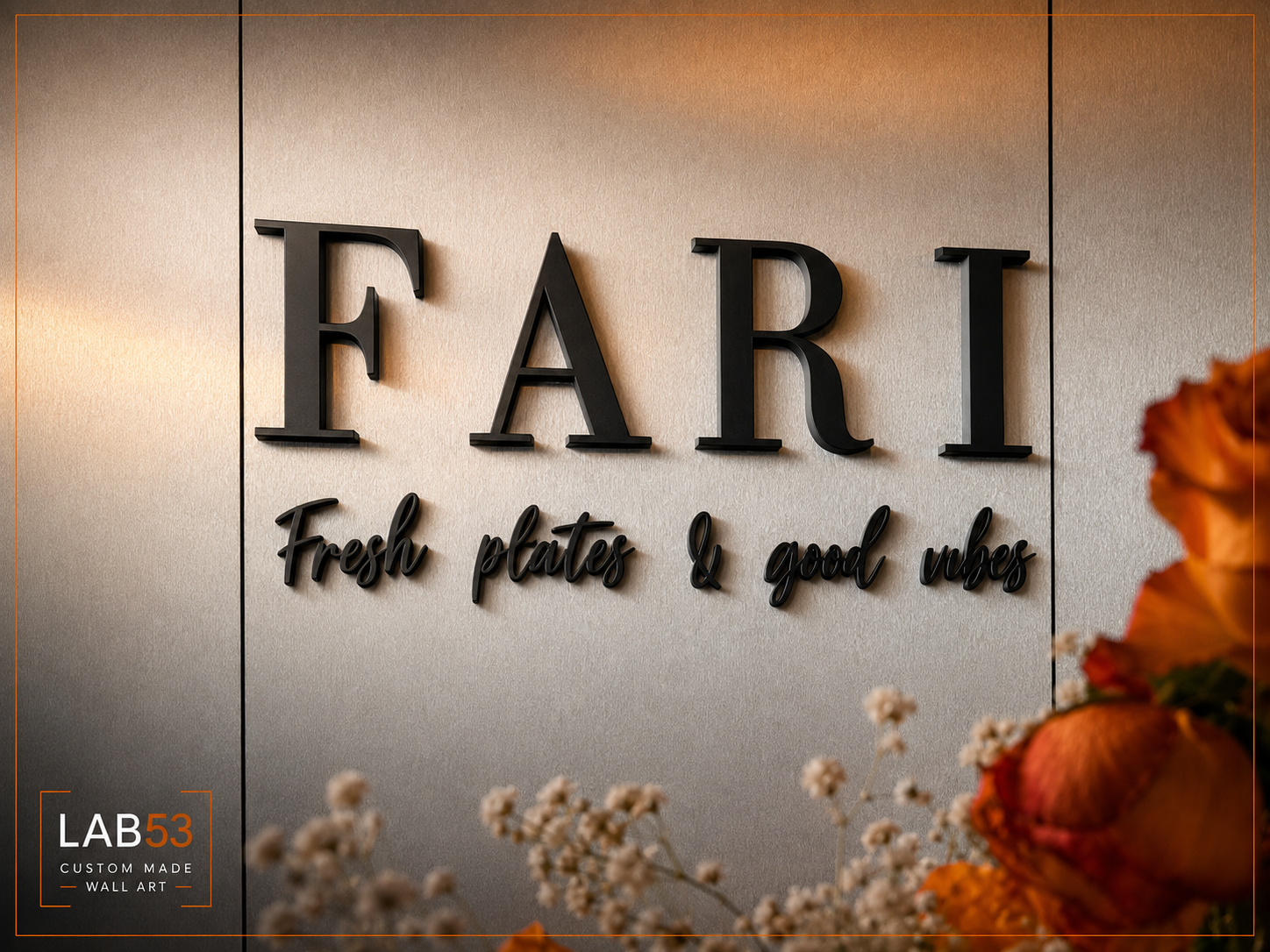 Custom 3D geprint logo voor Fari — detailopname 6