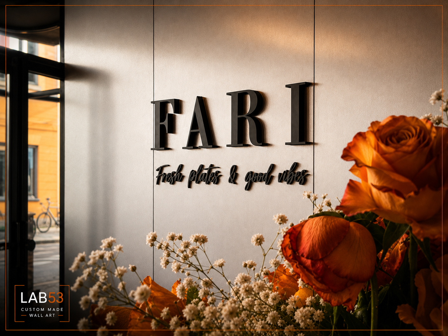 Custom 3D geprint logo voor Fari — detailopname 3