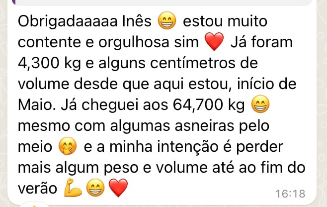 Feedback cliente — 4,3kg perdidos