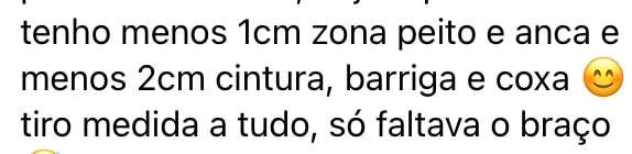 Feedback cliente — menos centímetros