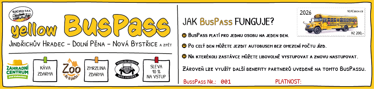 yellow BusPass – celodenní permanentka VLACzech za 200 Kč s přehledem partnerských výhod