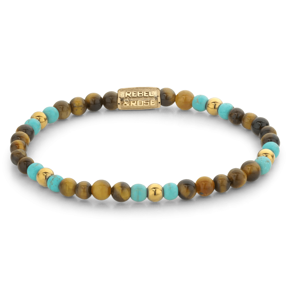 Beads - Mix Tiger Turquoise gold-coloured armband – Bruin, Mix, Goud