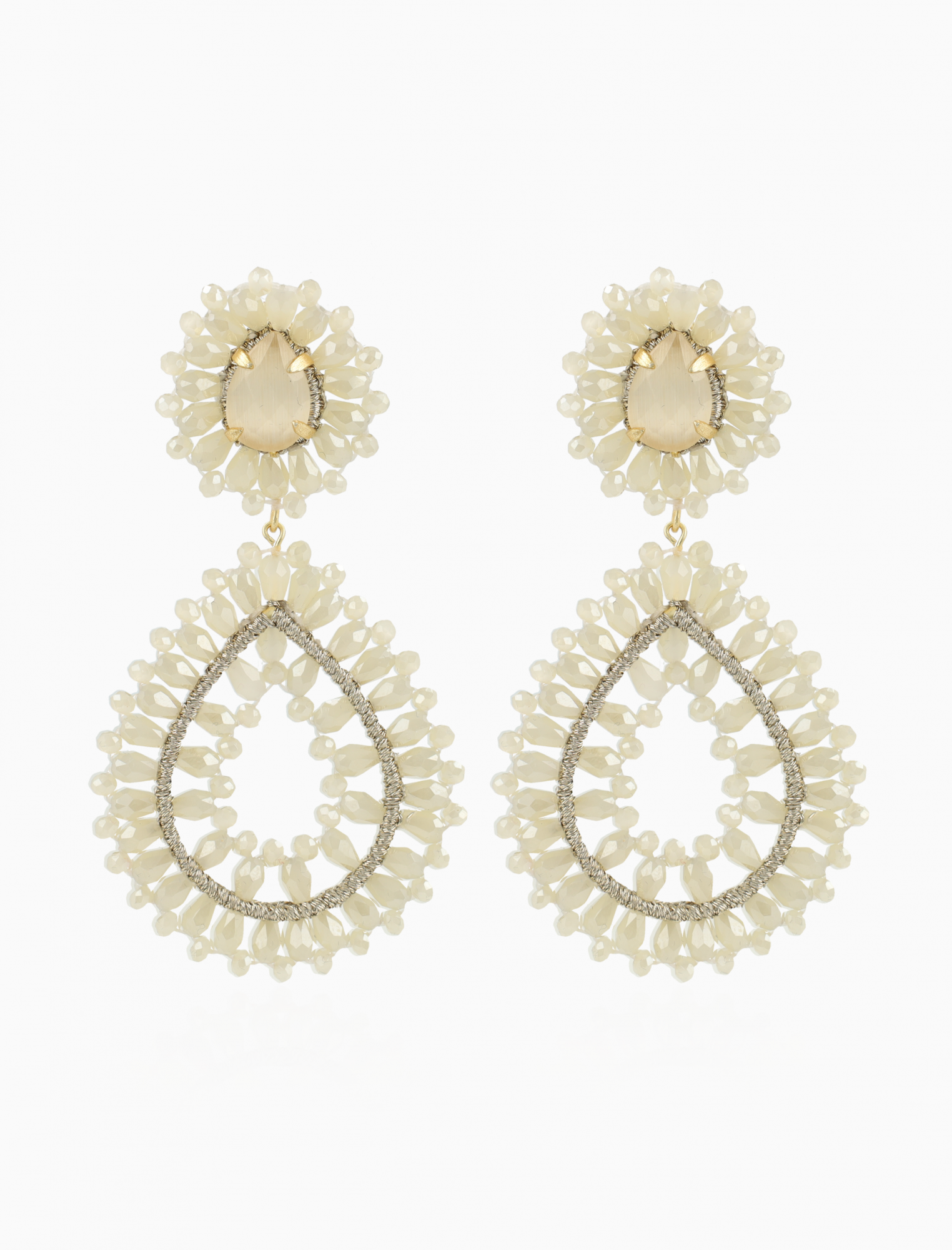 Apollo Double Drop oorbellen – Beige