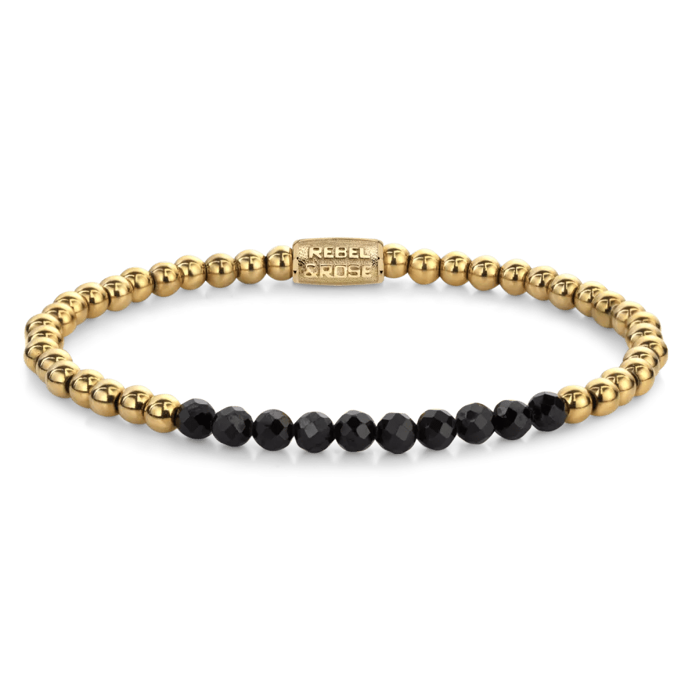 Beads - Black Glam Rocks Meets Yellowgold armband – Zwart, Goud