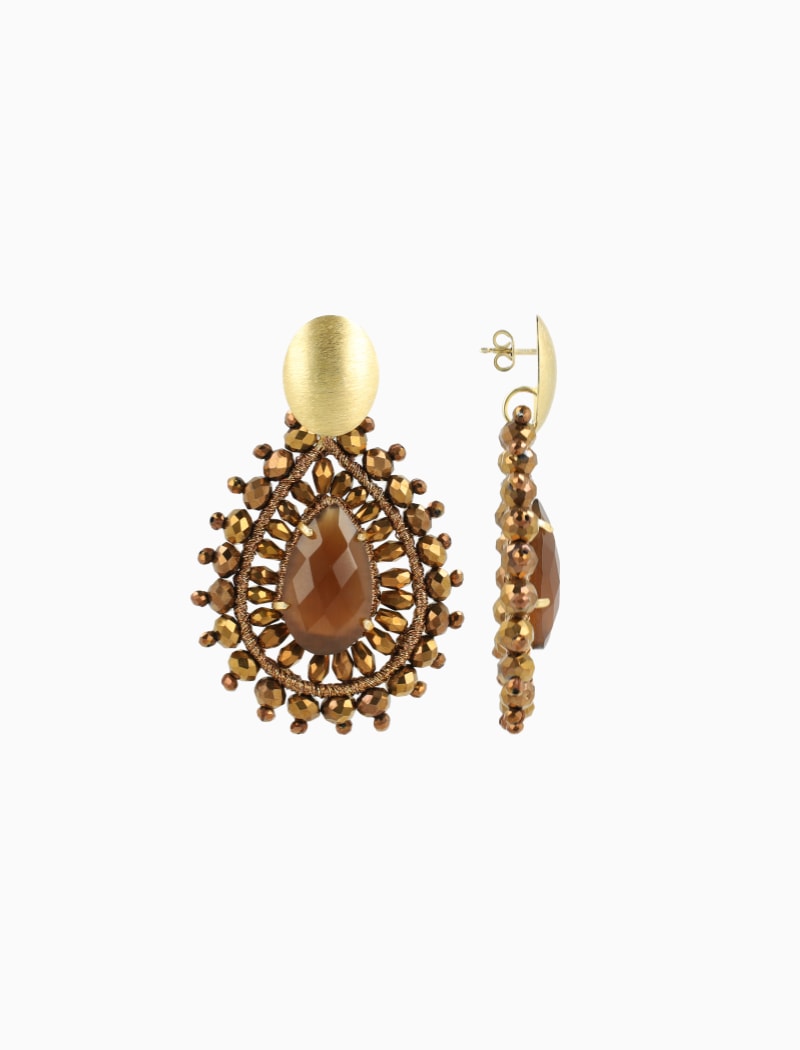 Double Quartz Crystal Drop oorbellen – Koper