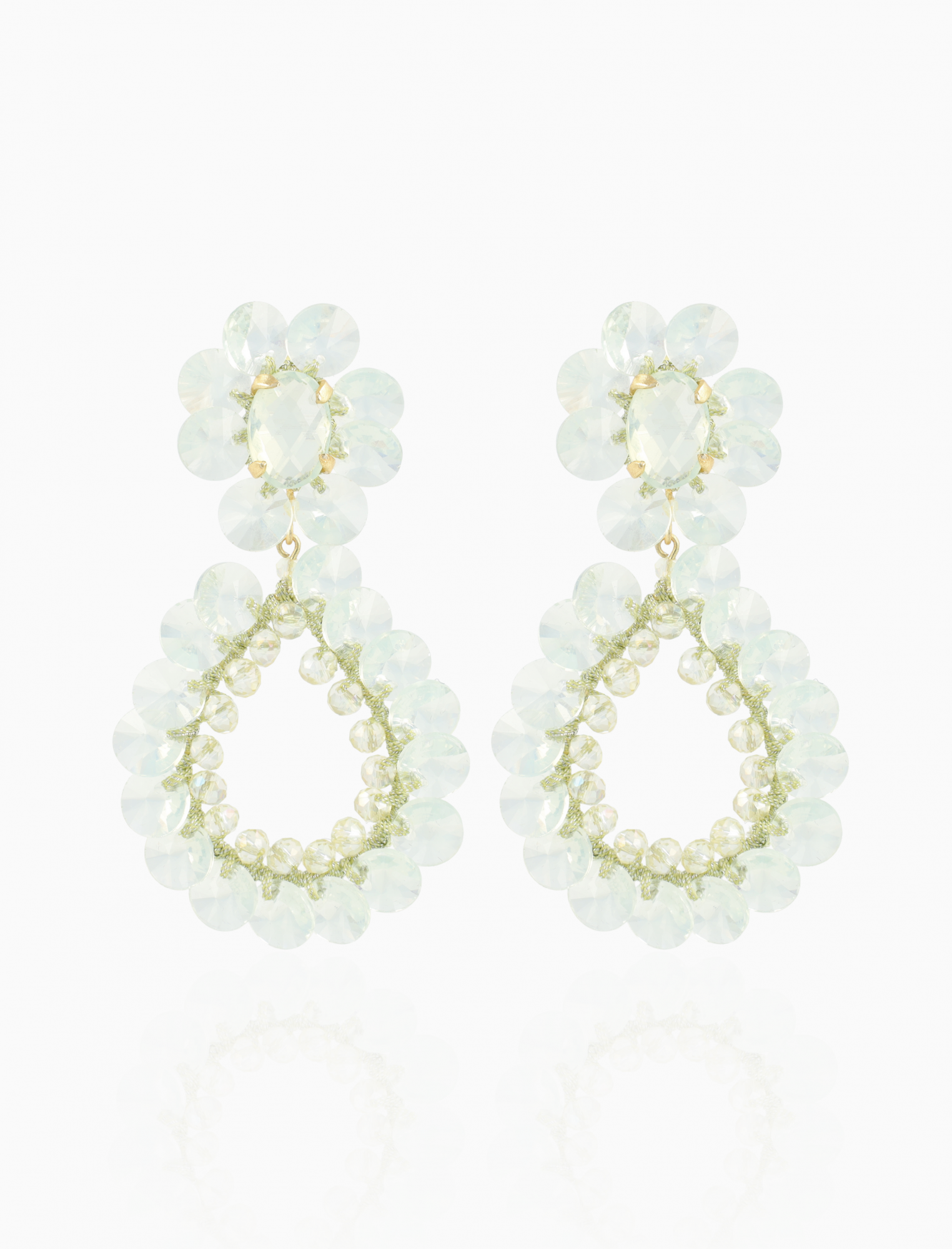 Artemis Flower Double Drop oorbellen – Light aqua