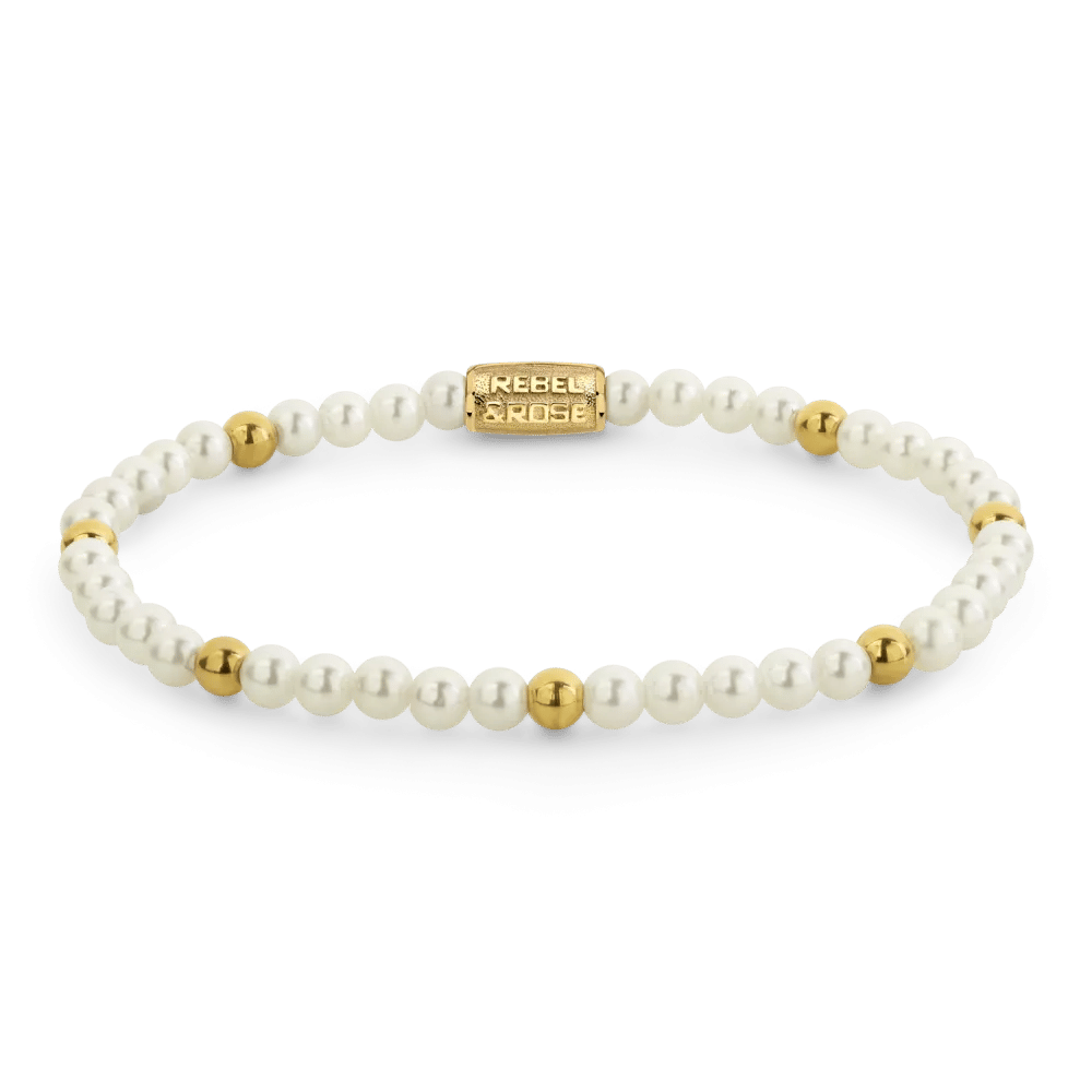 Beads - Pearl & Gold-coloured armband – Wit, Goud