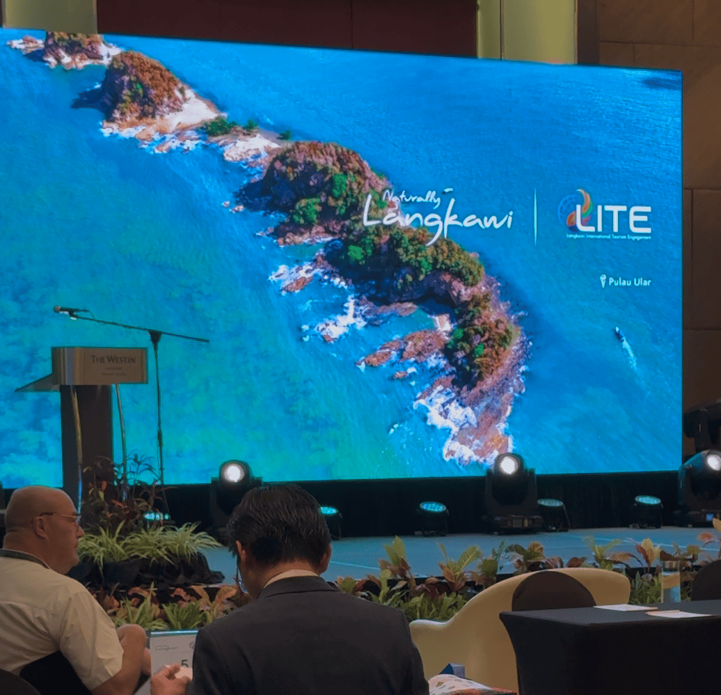 The main stage screen welcoming delegates to Langkawi, Southeast Asia's first UNESCO Global Geopark