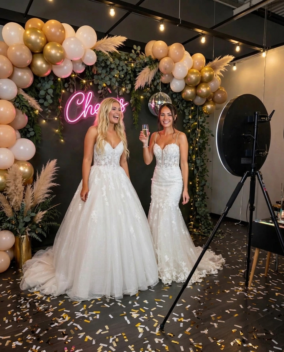 Gæster fotograferer med photo booth udlejning fra MindeMagi til fest og event