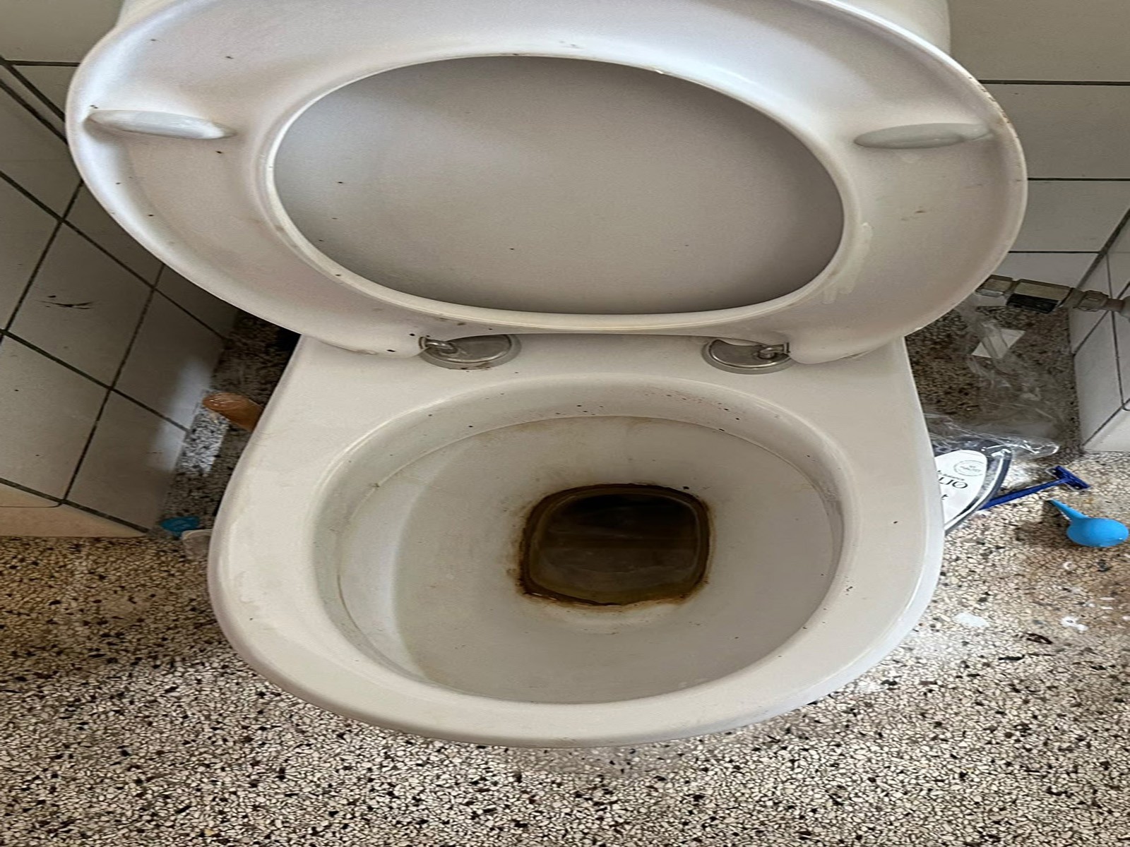 Toilet før professionel afkalkning i Aarhus med kalkbelægninger