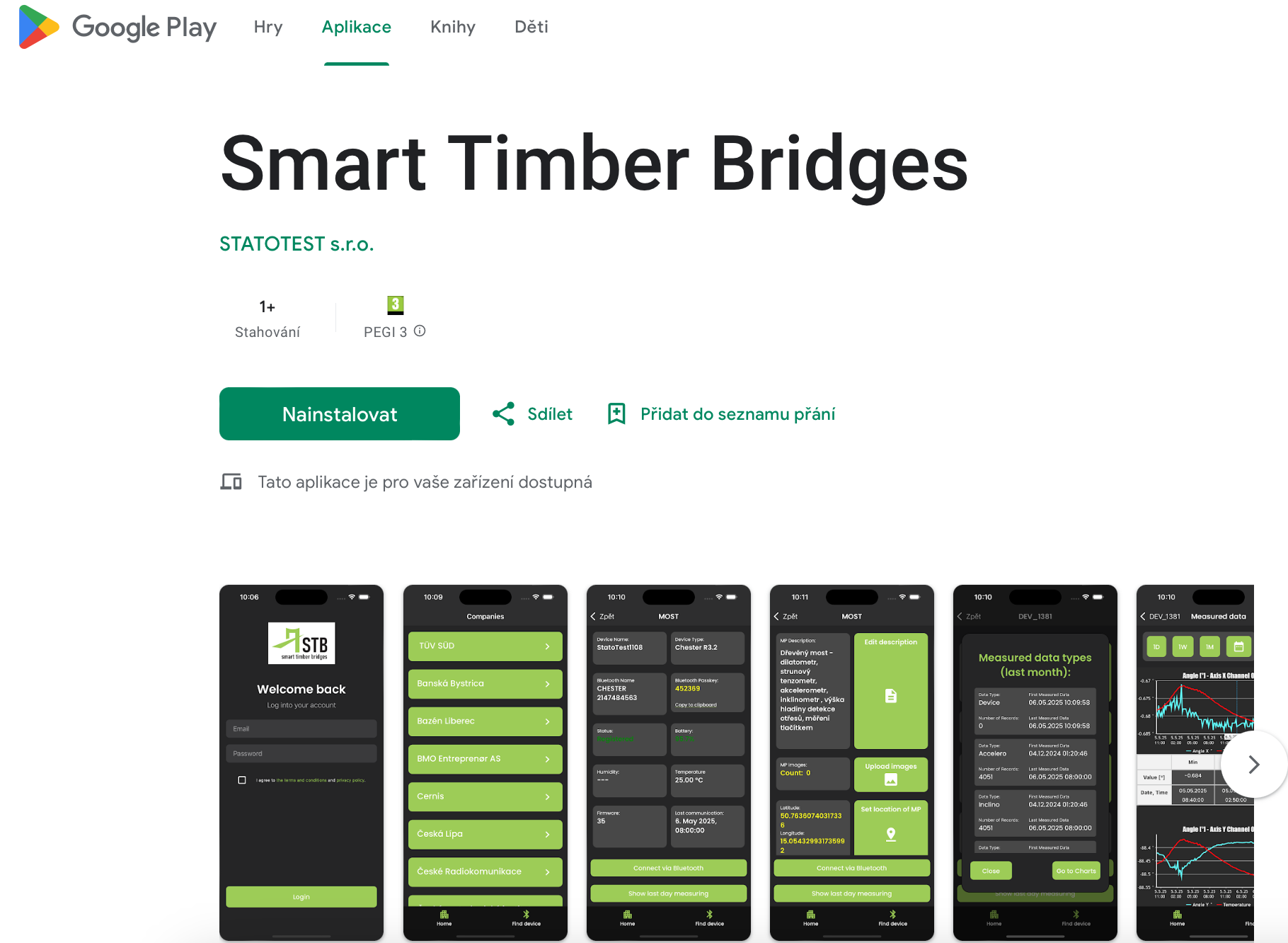 Smart Timber Bridges mobilní aplikace