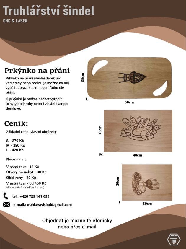 Přehled rozměrů prkének — S (30cm), M (40cm), L (50cm)