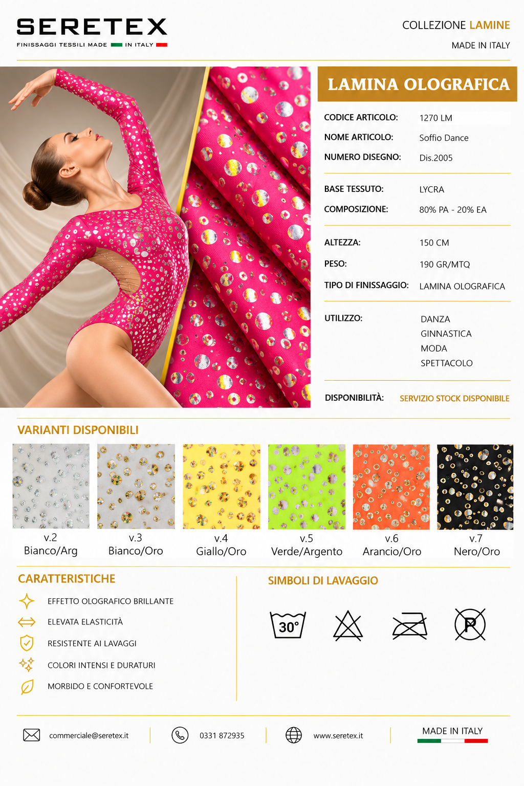 Cartella colori Tessuti laminati - Scheda tecnica Lamina Olografica - dettaglio