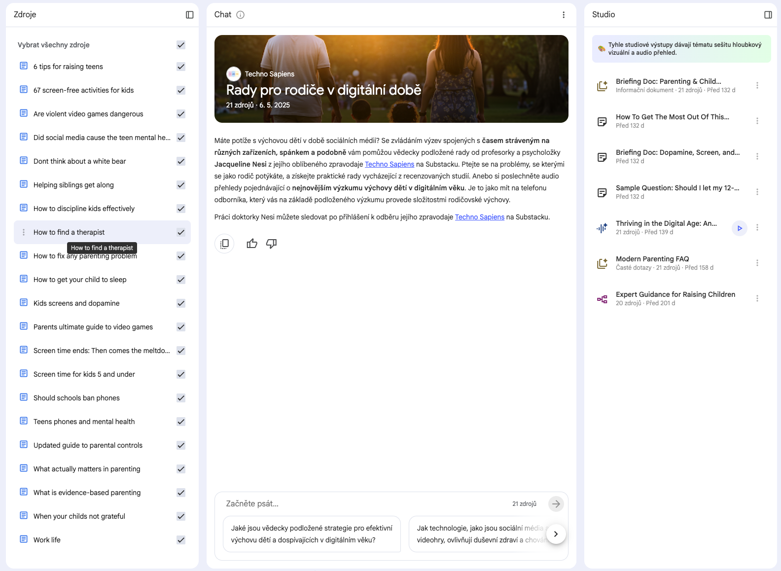 NotebookLM rozhraní