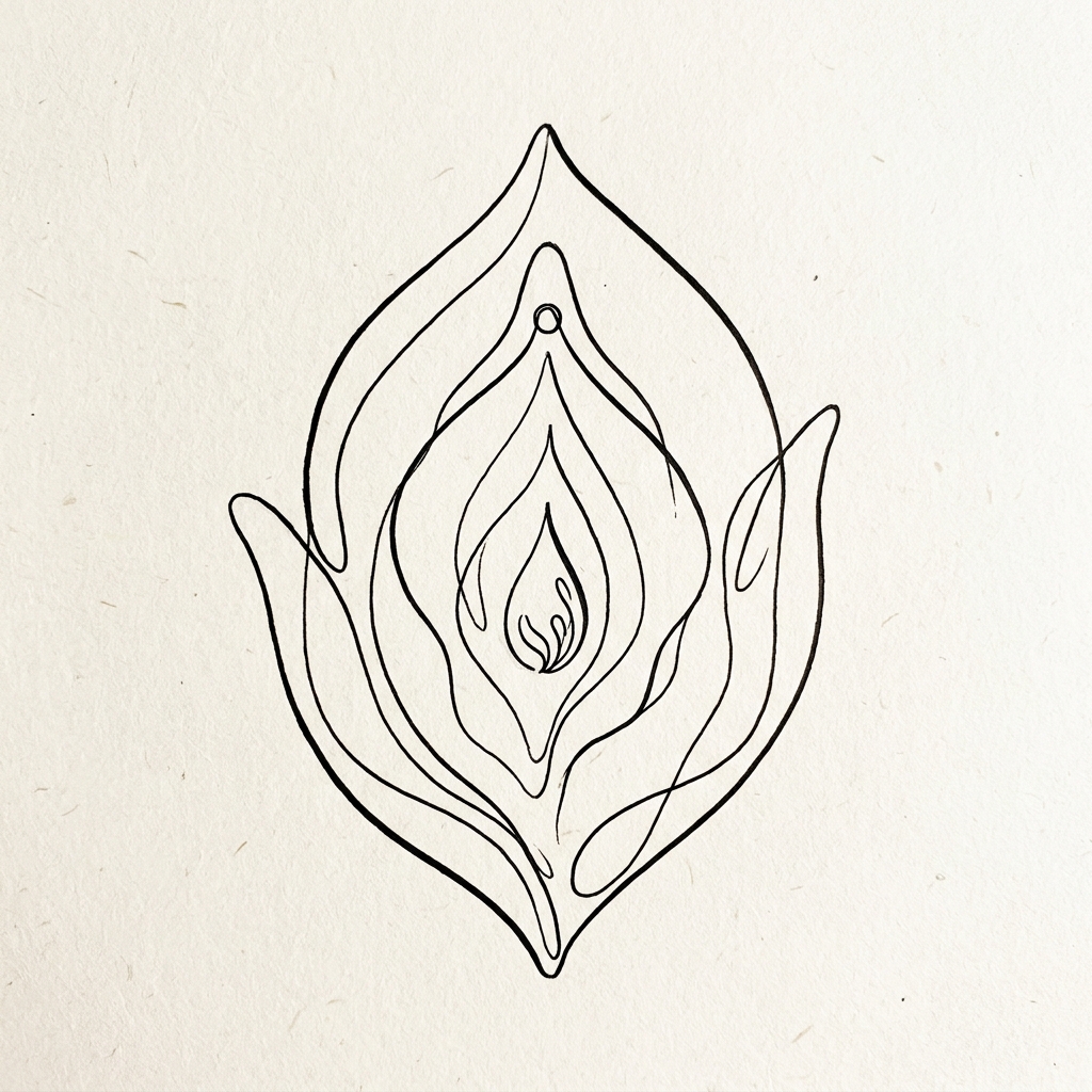Abstrakt yoni-illustration i fine linjer