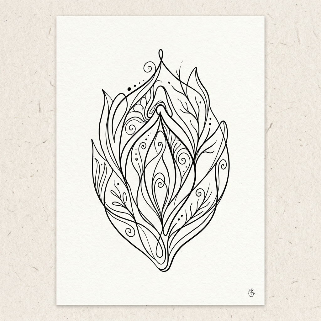 Ornamenteret botanisk yoni-illustration