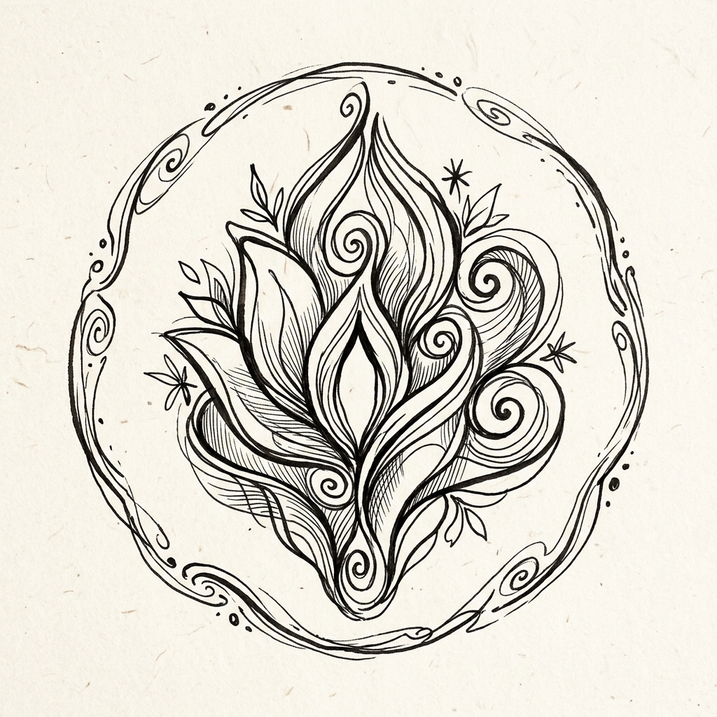 Botanisk, håndtegnet yoni-illustration