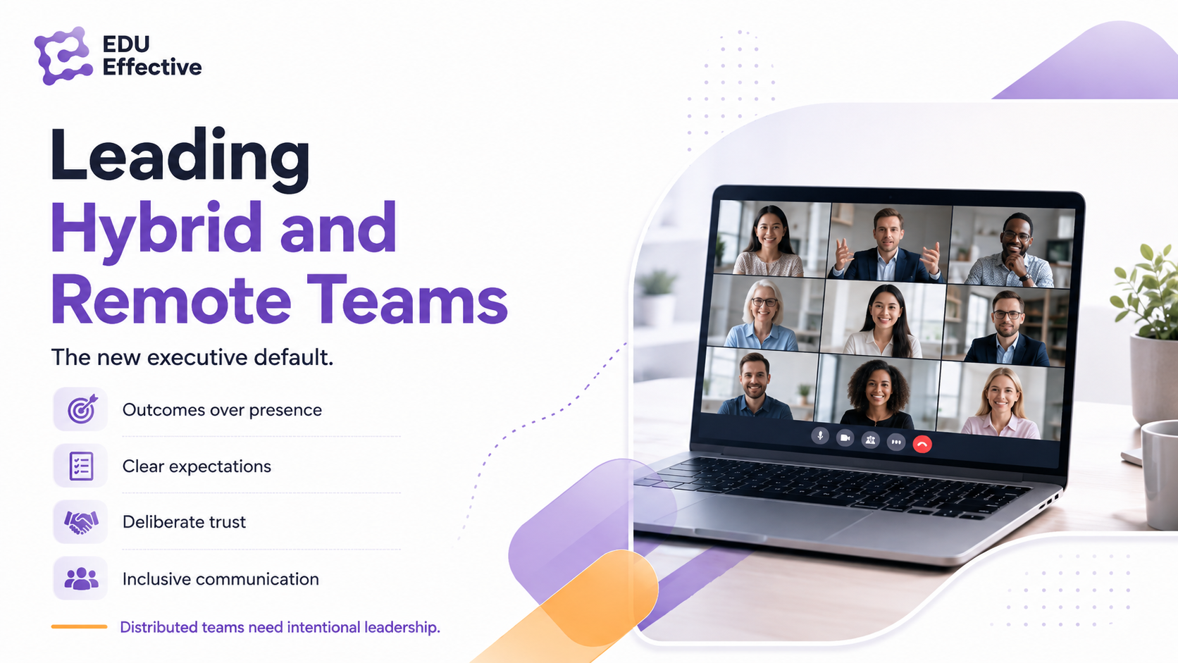 Managing hybrid and remote teams as executive default in 2026 — outcomes-based performance management, deliberate trust-building, psychological safety, inclusive practices for distributed teams
