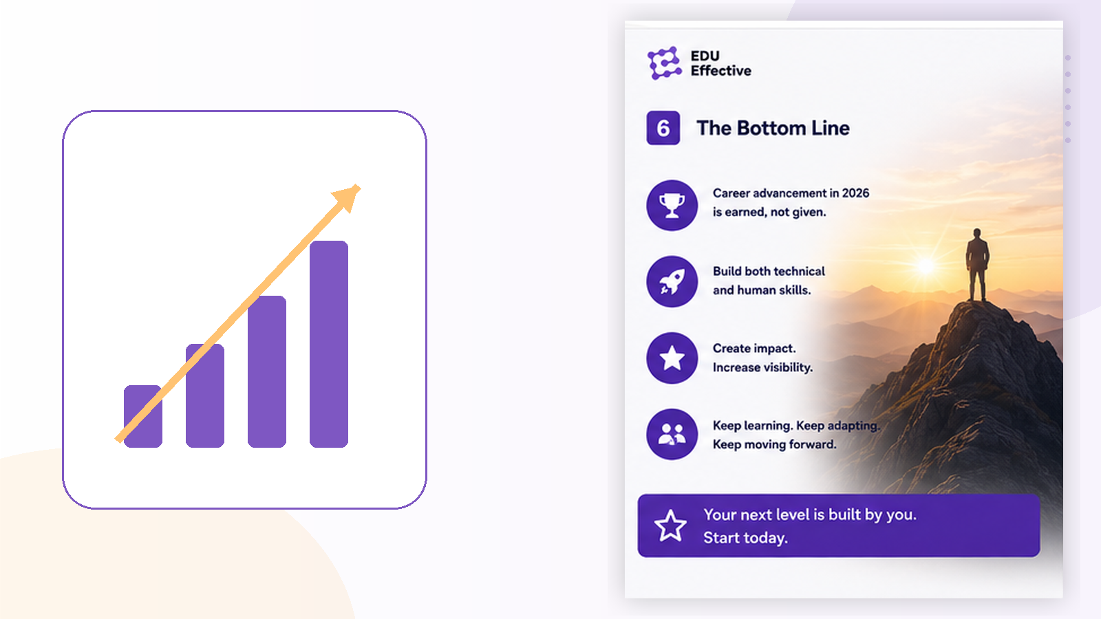 The bottom line on advancing your career in 2026 — self-directed professional development as the structurally advantaged position, with EDU Effective MBA programs delivering leadership, management, AI, marketing and coaching capabilities in 15 minutes a day over 10 months or less, ASIC accredited and starting from €990, for working adults pursuing career advancement