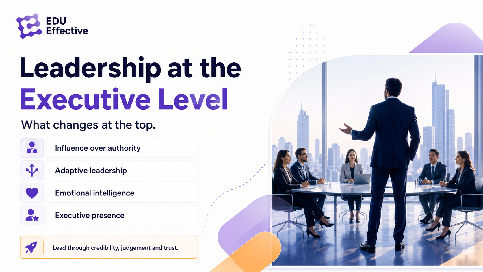 Leadership in the executive context — what changes at the top: influence over authority, adaptive leadership styles, emotional intelligence as premium differentiator, irreplaceable human capabilities