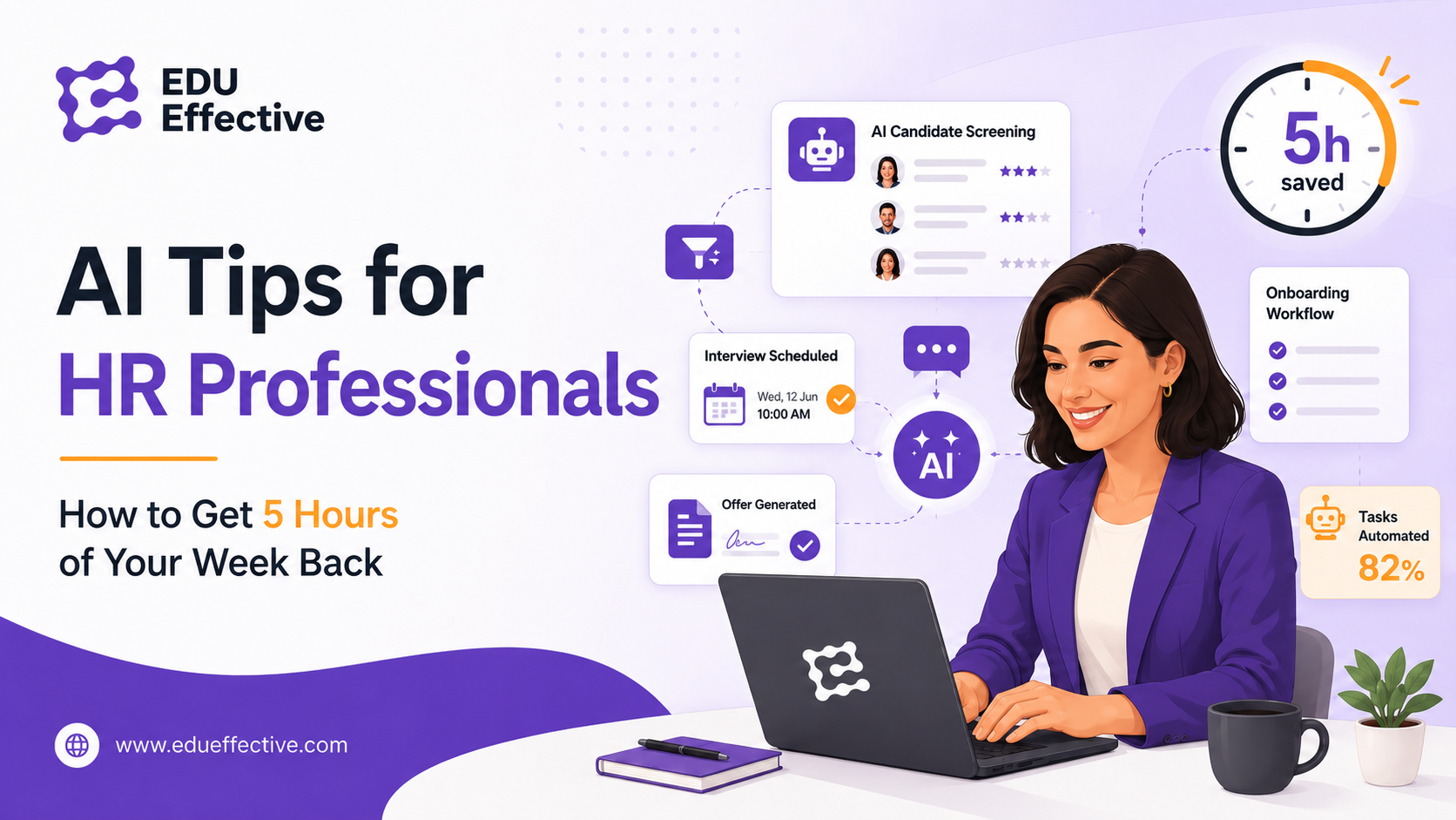 Illustration: HR professional using AI tools to automate recruitment and save time