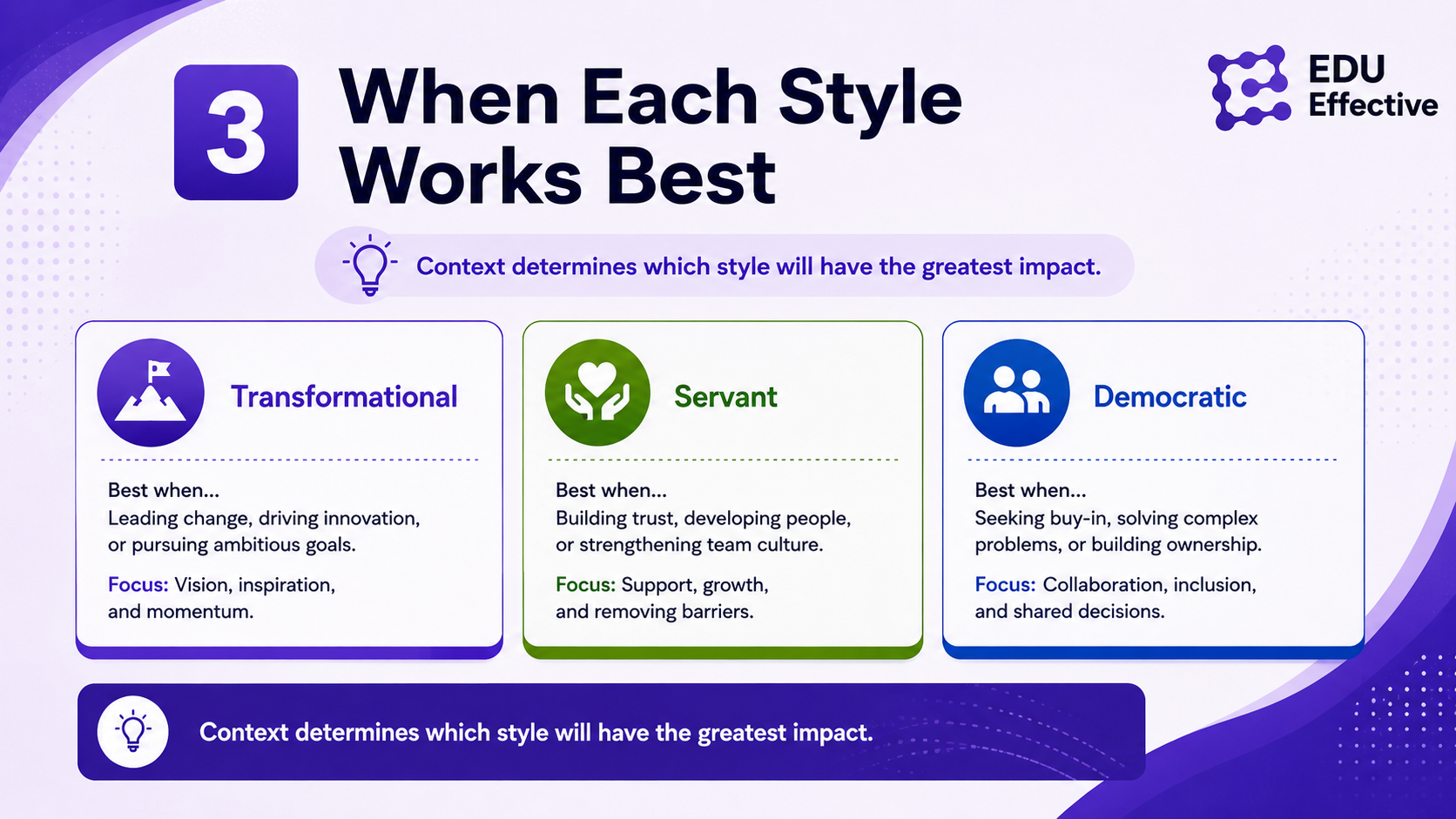 Servant and democratic leadership — servant leadership r=0.43 engagement correlation with strongest effects on trust and psychological safety for hybrid and remote teams, democratic leadership exemplified by Satya Nadella's Microsoft, collaboration that requires time