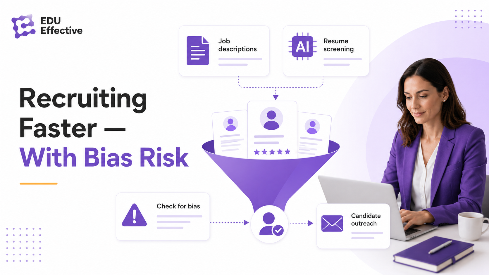 Recruiting faster — with bias risk: AI-assisted job descriptions, AI resume screening and candidate outreach speed up hiring, but biased training data can produce biased screening — check for bias