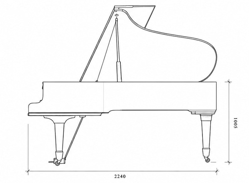 Architectural drawing of the Kaufmann grand piano