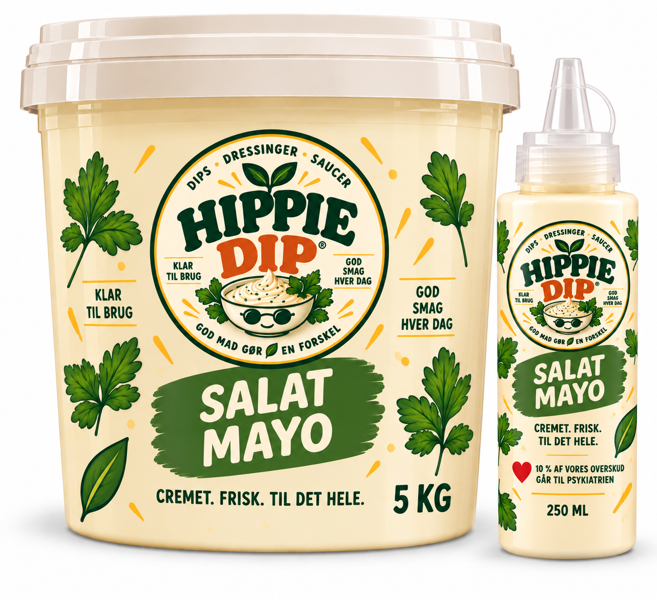 Hippie Dip Salat Mayo i 5 kg køkkenspand og 250 ml Take Home-flaske