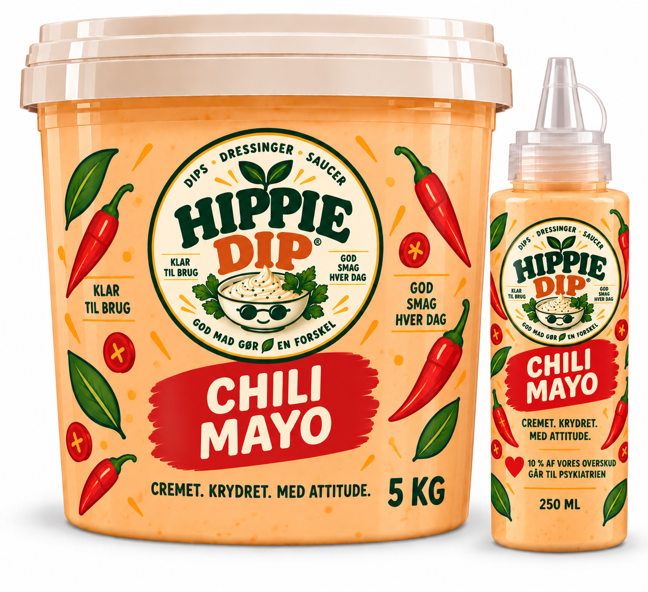 Hippie Dip Chili Mayo i 5 kg køkkenspand og 250 ml Take Home-flaske