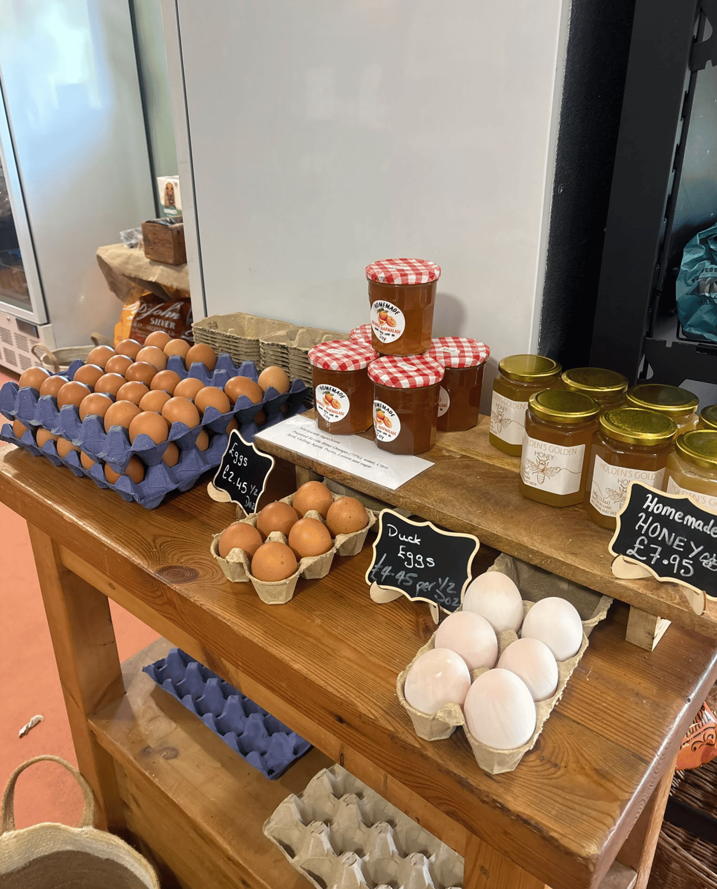 Produce displays in the farm shop