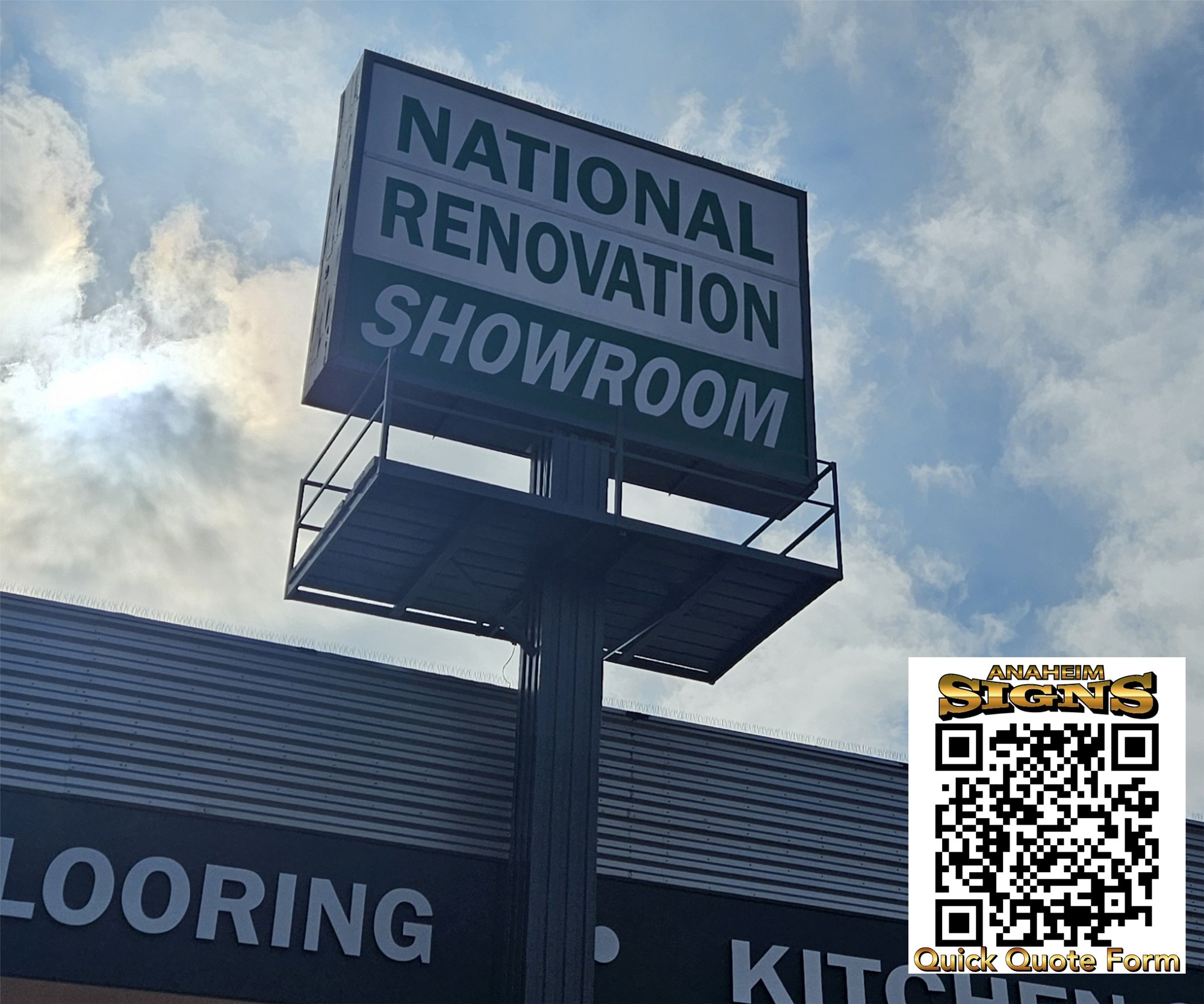 Pole sign installed for National Renovation Showroom, Anaheim CA