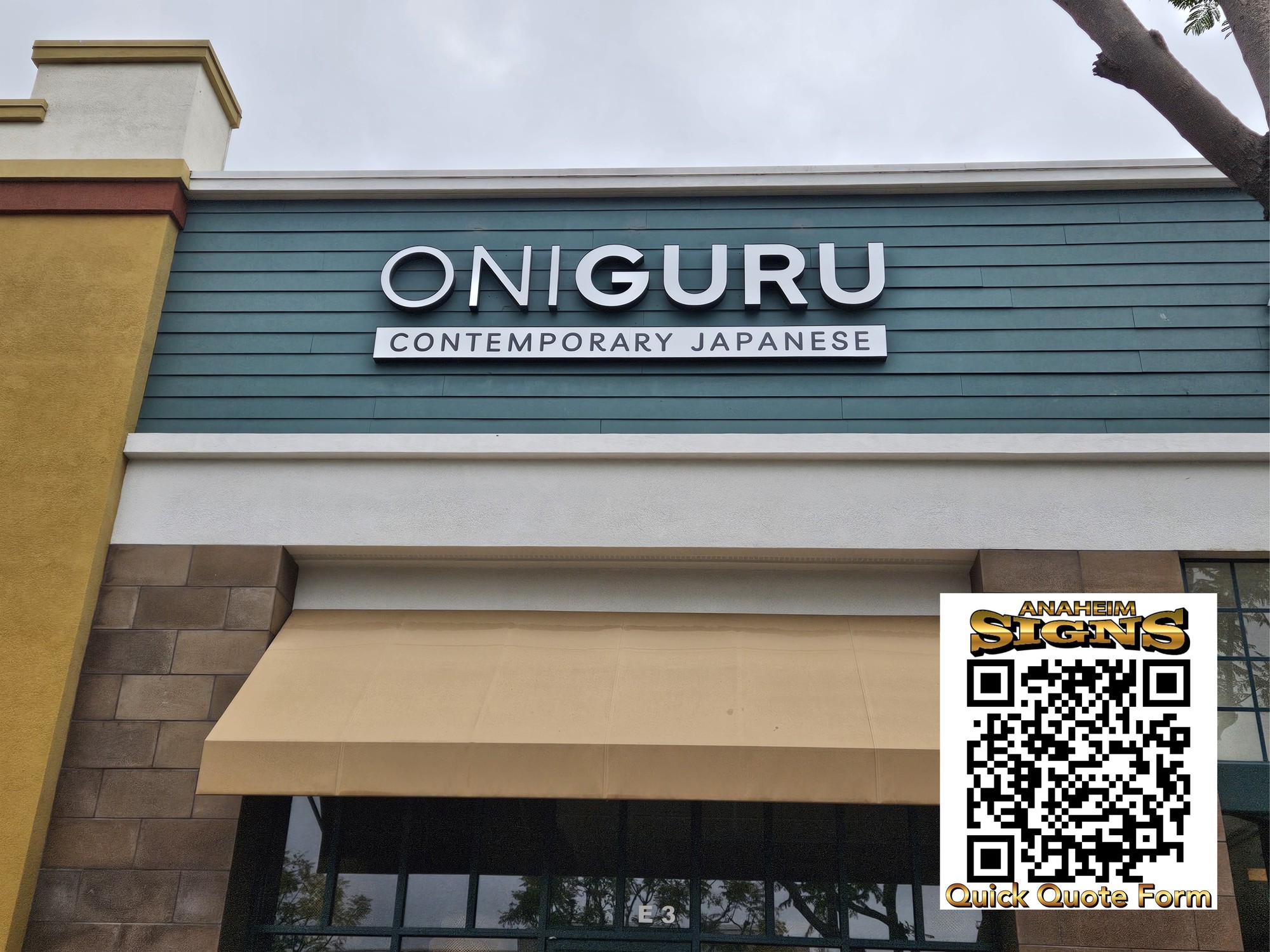 Channel letters installed for ONIGURU Contemporary Japanese restaurant, Ladera Ranch CA