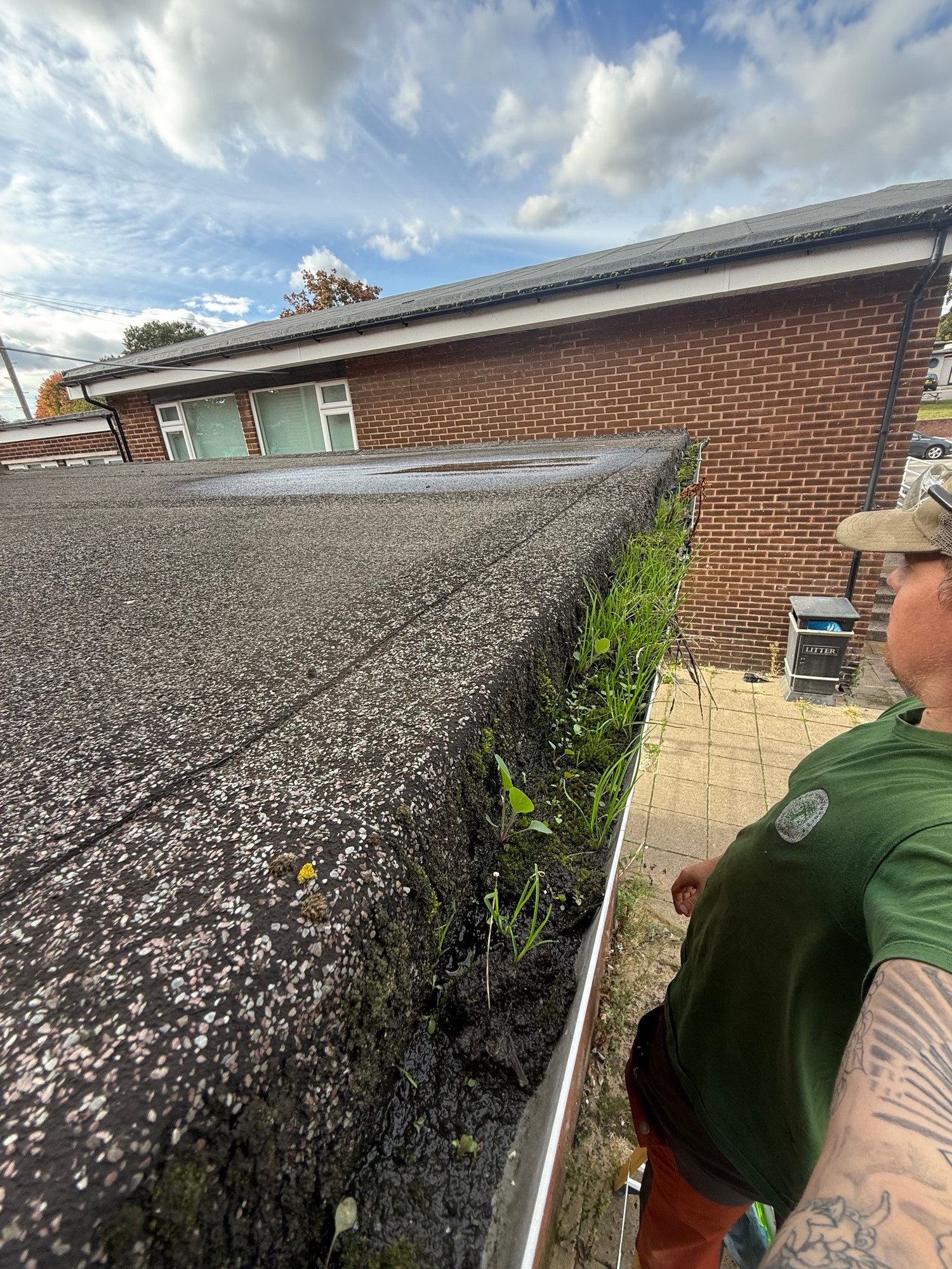 Gutter full of moss and debris before cleaning